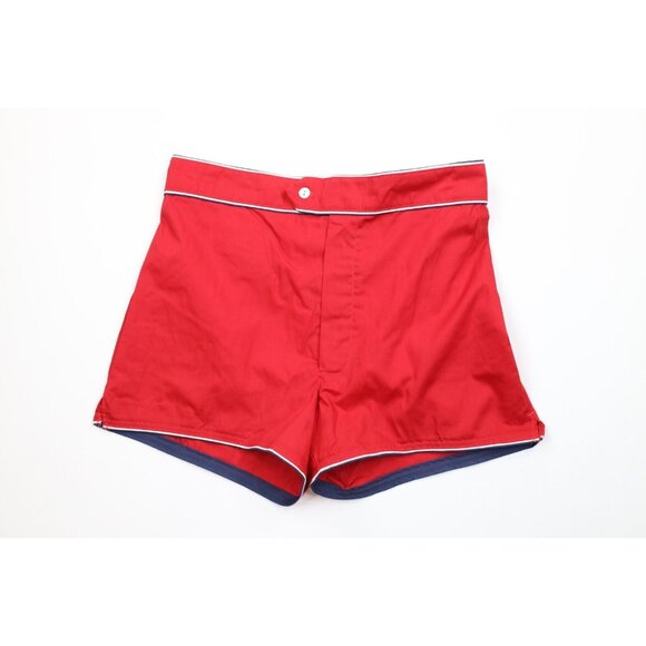Vtg 60s 70s Streetwear Mens 36 Striped Piping Lined Above Knee Short Shorts USA